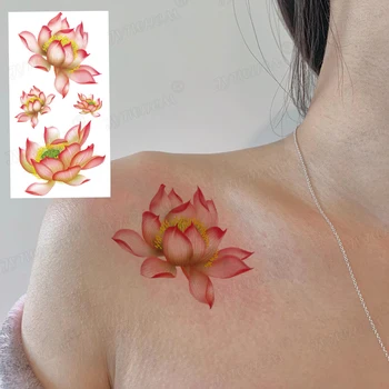 Sexy Florale Temporară Autocolant Tatuaj Lotus Impermeabil Tatuaj Peony Rose Model Corpului Feminin Arta Tatuaj Fals Jumătate De Braț Flash Tatuaj