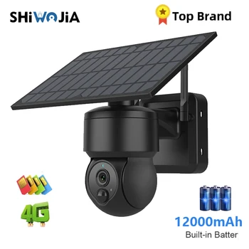 SHIWOJI WIFI/4G SIM Solar de Securitate aparat de Fotografiat în aer liber Alimentare Cctv 12000mAh Baterie IP66 Wireless 2 Mod de a Vorbi Detecta Negru Solare IP Cam