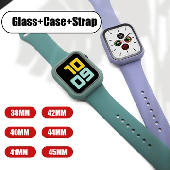 Sticla+Caz+Curea Pentru Apple Watch band 44mm 45mm 40mm 41mm 38mm 42mm 44 mm Silicon curea bratara iWatch serie 7 3 4 5 6 se