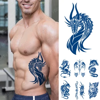Suc De Durată Impermeabil Tatuaj Temporar Autocolant Dragon Totem Tiger Lup Flash Tatuaje Naturale De Sex Masculin Corpul De Artă Tatuaj Fals De Sex Feminin
