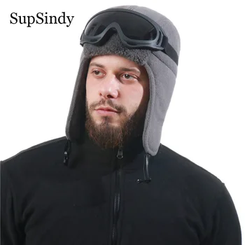 SupSindy Bărbați Termică Faux Fur Bomber Pălării În Aer Liber Vânt Cald Iarnă Hat Cu Ochelari Sex Masculin Rusia Ushanka Bumbac Earflap Capace