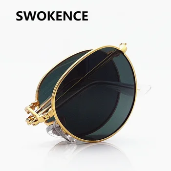 SWOKENCE Pliere Polarizat ochelari de Soare Barbati Femei de Moda Colorat Oglinda Pliabil Portabil Cadru Metalic de protectie solara Ochelari SA13