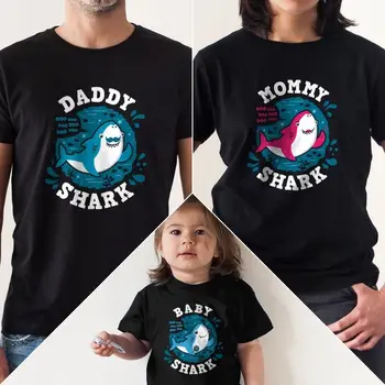 Tati și Mami și Copilul Familiei Rechin T-Shirt de Familie Haine de Potrivire Cadou Mama, Tata și Copiii Shark de Familie T-shirt