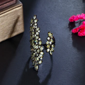 ThreeGraces Romantic de Măsline Verde Cubic Zirconia Negru Culoare Auriu Deschis, Mare, Inele pentru Femei de Moda coreeană Bijuterii Deget R182