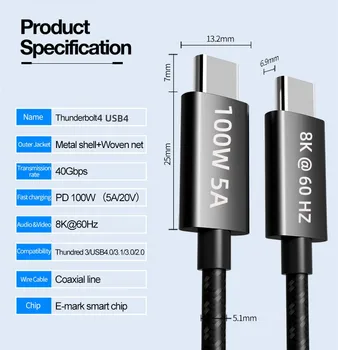 Thunderbolt4 Cablu USB4 100W Încărcare 40Gbps Date 8K Video USB4 Tip C pentru Thunderbolt 4 3 MacBook iPad Galaxy S22 Mac Mini M1