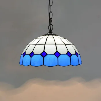 Tiffany Stil Mediteranean Lumina Pandantiv Retro Vitralii Pandantiv Lampă Sala de Mese Cafenea Bucatarie Art Decor LED Lampă de Agățat
