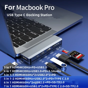 Tip C Docking Station HUB Pentru Macbook Pro Stații de Andocare USB HDMI 4K TF SD Cititor de 3.5 mm PD Adaptor de Încărcare