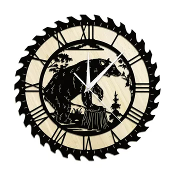 Ursul negru Decorative Ceas de Perete Rotund animale Sălbatice Pădure, Peisaj Cog-wheel Înconjurat de Animale de Perete Ceas Unic Agățat Cameră Decor