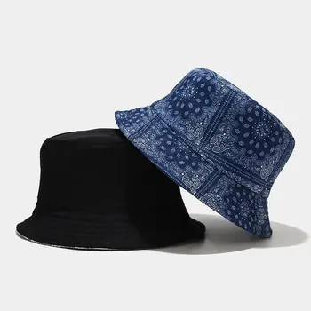Vara Bandană Paisley Bumbac Bucket Hat pentru Barbati Femei Hip Hop Bob Double Wear Panama Casquette Pălărie Pescar Pescuit Capac ZZ-474