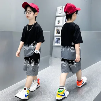 Vara Băiat Costum de Bumbac nou Versiunea coreeană De Moda Băiat În Vrac cu Mânecă Scurtă la Modă Haine Casual 3-15 Ani