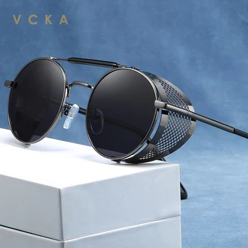 VCKA Bărbați Moda Gotic Steampunk Ochelari de Soare de Designer de Brand UV400 Vintage Rotund Femei Steam Punk Polarizat ochelari de Soare Oculos