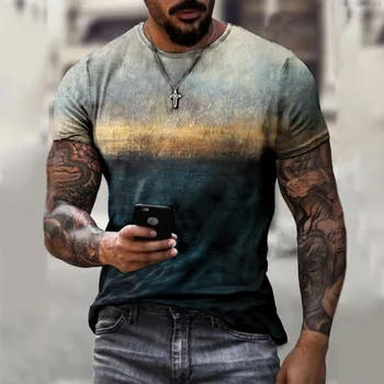 Vintage Barbati tricou cu mânecă Scurtă Tricou 3D Imprimate Bottom tricouri Personalitate Streetwear Toate-meci Casual de Îmbrăcăminte pentru Bărbați