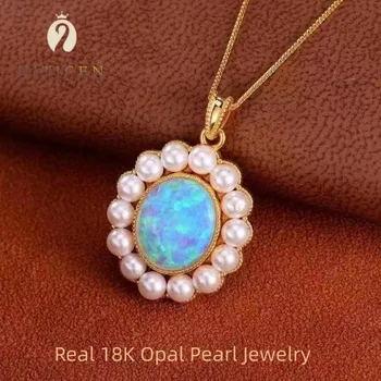 VITICEN Noi Naturala Opal Pandantiv Perle Reale Aur de 18K AU750 Colier Vintage Cadou Pentru Femei de Moda Clasic Bijuterii Fine Prezent