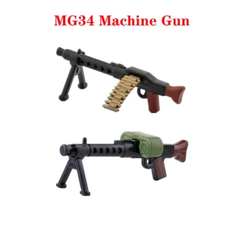 WW2 Militry Armă MG34 mitralieră cu Două culoare de Imprimare Glonț în Lanț Soldat al Armatei Cifrele de Accesorii pentru Arme Cărămizi Copii Cadouri
