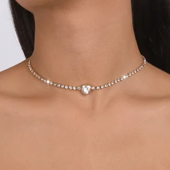 XINSOM Tenis Lanț Inima Cravată Colier Pentru Femei de Lux Petrecere de Nunta Scurte de Cristal Colier Moda Bijuterii Fete Cadou 2022