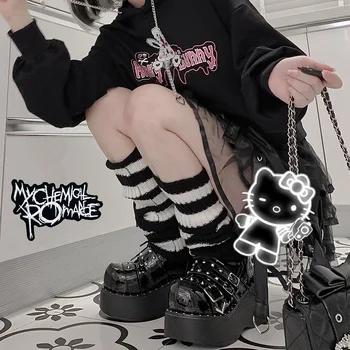 Y2k Lolita Goth Picior Cu Dungi Încălzit De Femeile Japoneze Gotic Șosete Lungi Ghetre Genunchi Iarna Tricotate Mansete Glezna Mai Cald