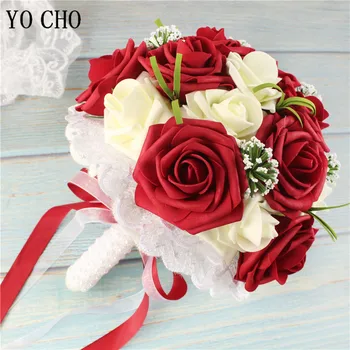 YO CHO Mireasa cu Flori Nunta Romantica Colorate Mireasa modelului Buchet Alb Roșu Roz Champange Buchete de Mireasa Artificiale de Trandafir