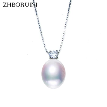 ZHBORUINI 2019 Nou Colier Bijuterii din Perle Naturale, Perle de apă Dulce Zircon Pandantive Argint 925 Bijuterii Pentru Femei, Cadou