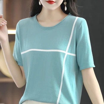Îmbrăcăminte pentru femei 2022 Nou de Bumbac Vara Tricotate cu Mâneci Scurte Vrac de Mari Dimensiuni Gât Rotund Pulover Tricou coreean Tendință Simplu