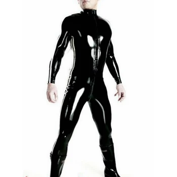 În Plus S-4XL Puternici Bărbați din Piele Neagră Bodysuit de Sus PU Costum Sexy Zentai Catsuit Gay de sex Masculin Tricou Deschis Picioare cu Fermoar Salopeta